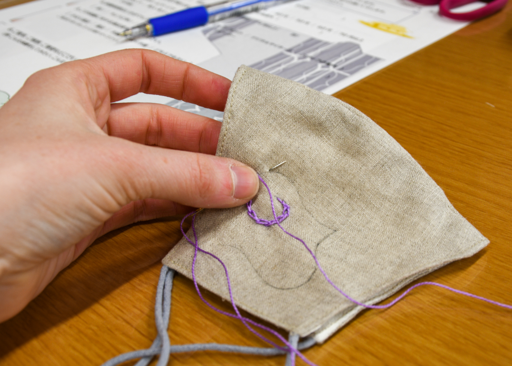 Visitors can embroider their own mask during an embroidery workshop. 